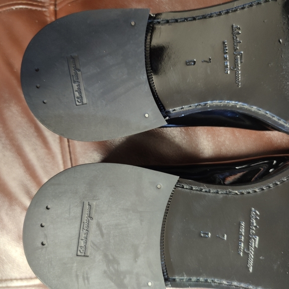 SALVATORE FERRAGAMO Black Patent Leather Tuxedo Shoes size 7 - Picture 8 of 10